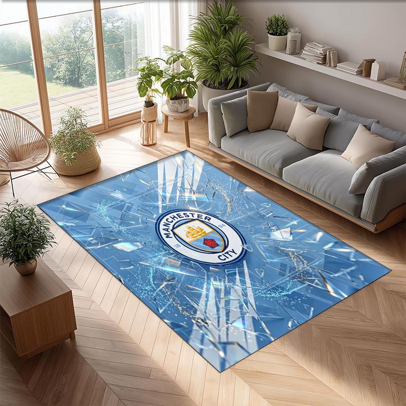 Manchester City Printed Flannel Area Rug Non Slip Soft Polyester Floor Carpet Indoor Decor Mat for Bedroom Living Room Sofa