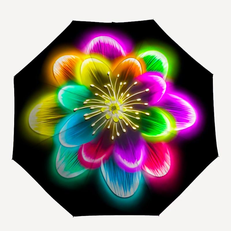 1pc Neon Flower Pattern Automatic Folding Umbrella - Portable Collapsible Design, 8-Rib Iron Frame, Durable Fabric yy251125033