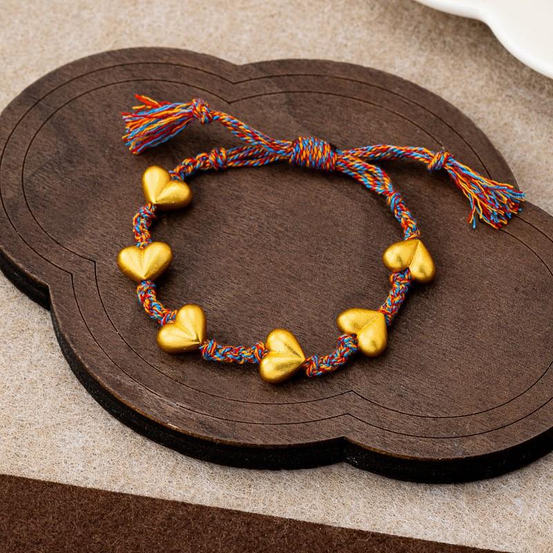 Handwoven Colorful Love Heart Bracelet Women Men Trendy New Chinese Style Cord Charm Jewelry 2025 Winter