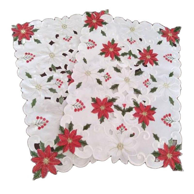 Popular Christmas Poinsettia Flower embroidery table place mat Cloth placemat coaster kitchen Table Surface decoration and accessories for Home