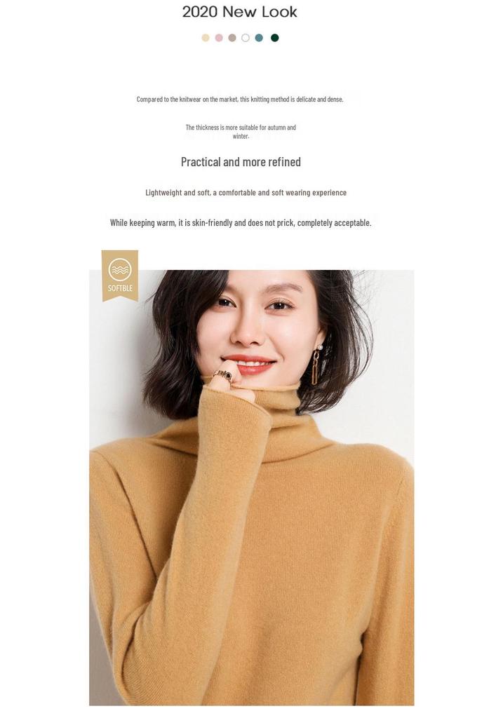 100% Pure Wool Slim Fit High Neck Sweater for Women - Autumn/Winter Fashionable Base Layer