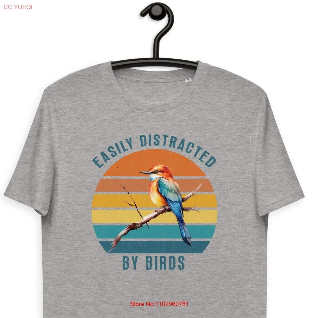 Easily Distracted By Birds With Sunset Organic Cotton T Shirt Birdwatching Bird Nerd Big Birdwatcher Birthday Present Vintage