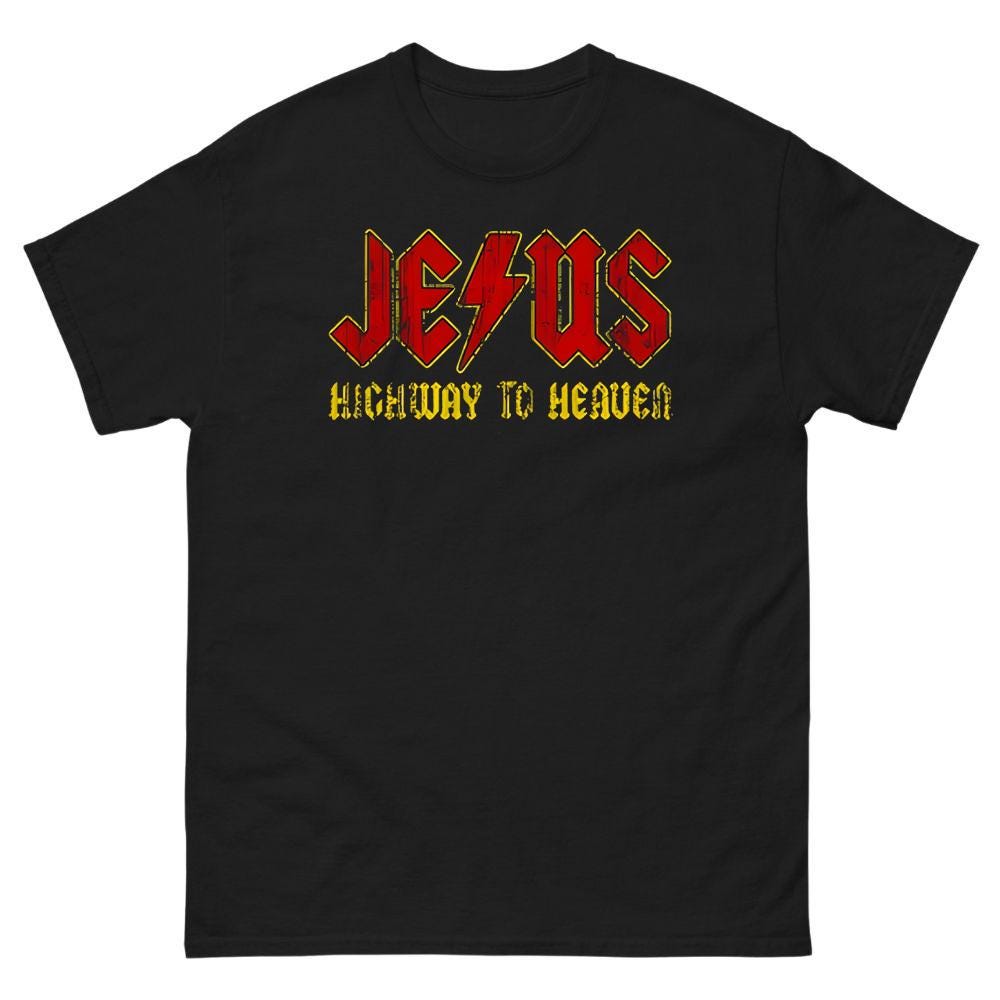 Highway To Heaven Shirt Lustiges Christliches Rock T-Shirt Vintage Jesus Grafik Glaube Herrenbekleidung