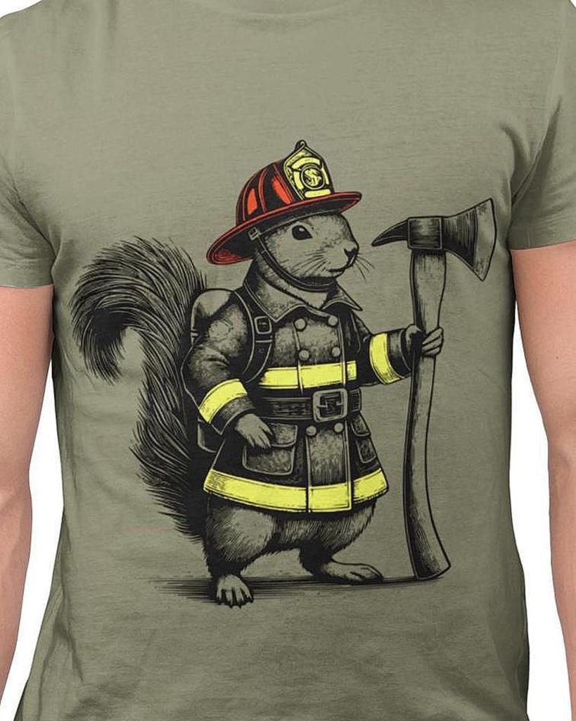 Firefighter Squirrel T-Shirt: Vintage Engraving Style First Responder Gift