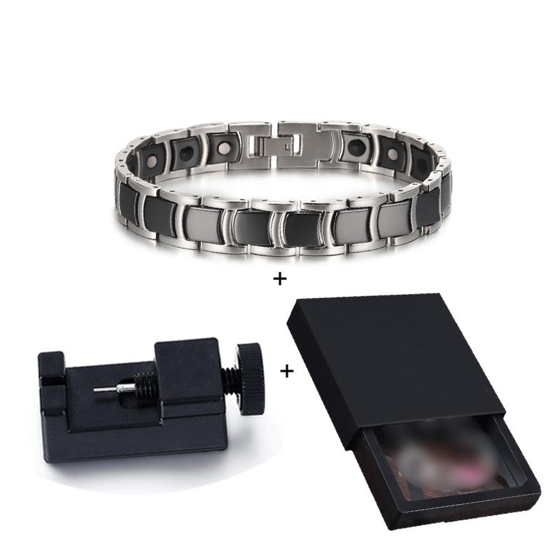 Vinterly Steel Magnetic Bracelet Male Black Ceramic Health Energy Germanium Men Hand Chain Link Gold-color Jewelry Waterproof