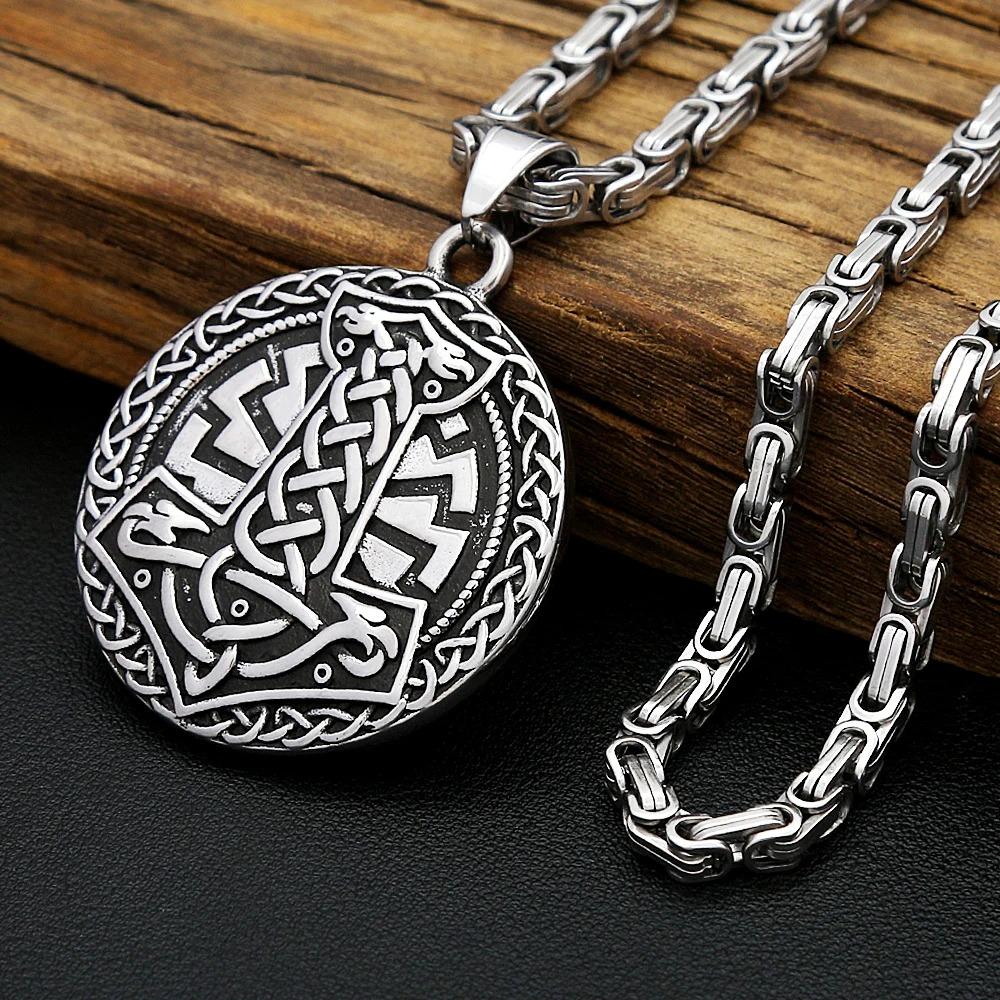 Nordic Viking Thor Hammer Necklace Stainless Steel Odin Crow Pendant For Men Women Unique Amulet Jewelry Gift