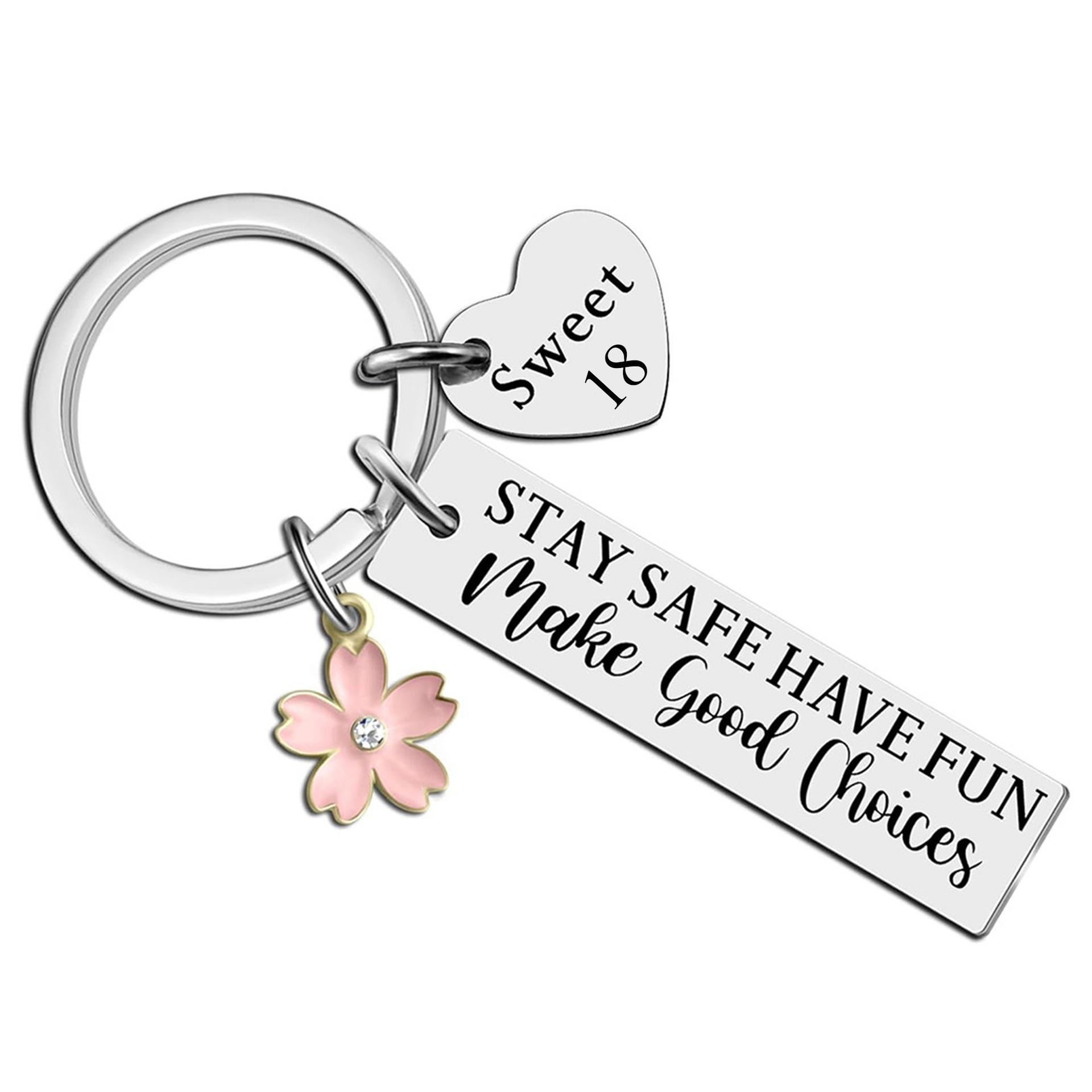 

Stainless Steel Pendant 16 18 Year Old Girls Birthday Gift Keychain Holiday Stainless Steel Keychain for Backpack Bag Pendant 1.2*5CM