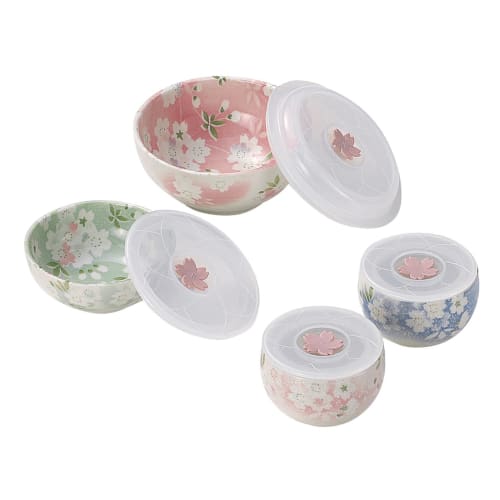 Chiyo Uno's "Hanaemi" (Flower Smile) Range Pack Storage Containers, 4-Piece Set, Microwave Safe, Floral Pattern, Mino Ware, Made In Japan, Product Num