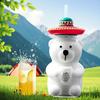 Kids Cute Bear Glass Cup For Starbucks Milk Coffee Mugs Transparent Glasses Juice Straw Water Bottle With Silicone Lid Drinkware
