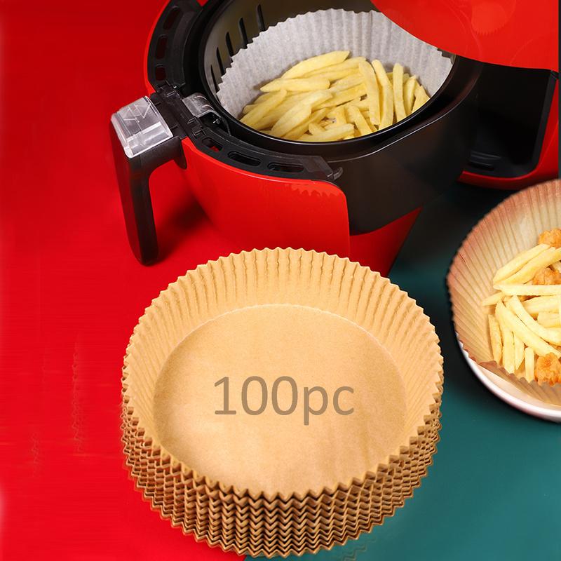 100 PCS Air Fryer Lined Disposable Paper Lined Natural Non-porous Round Baking Paper Non-stick Waterproof Greaseproof Paper