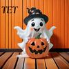 Exquisite Craftsmanship Resin Art Halloween Ghost Decoration, Holding Pumpkin Figurine with Witch Adorable Set Hat, Spooky Cute Tabletop Decor