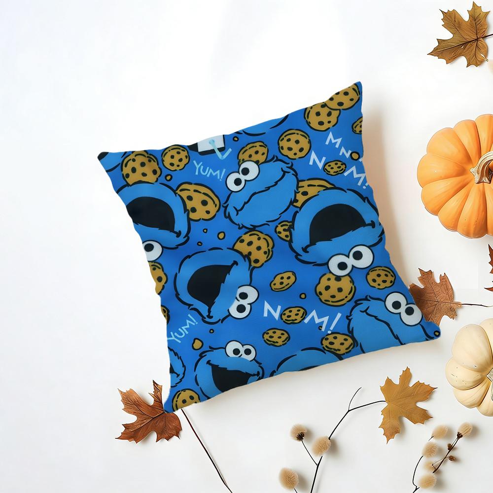 CCookie Monster Cushion Cover Washable Linen Pillowcase Soft for Daily Sofa Bed Home Room Decor