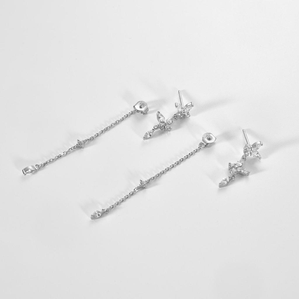 ANDYWEN 925 Sterlingsilber Gold Klar Schmetterling Zirkonia Kette Hängeohrring Feiner Schmuck Rock Punk Mode Kristallclips Hochzeit