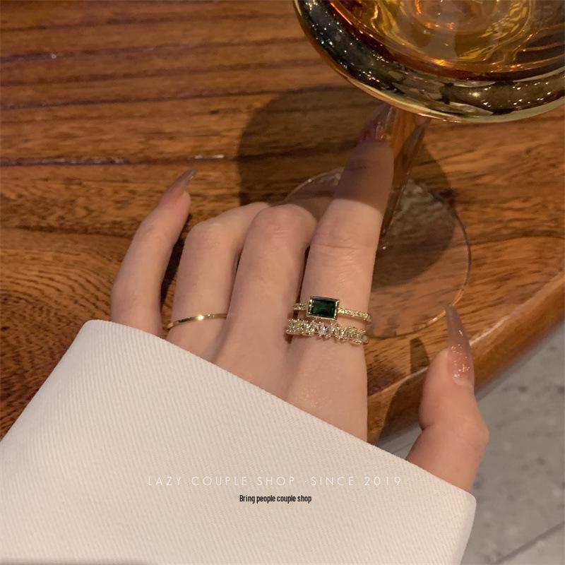 

Double Row Pave Diamond Adjustable Open Ring - Women s Trendy Cold Style Niche Design