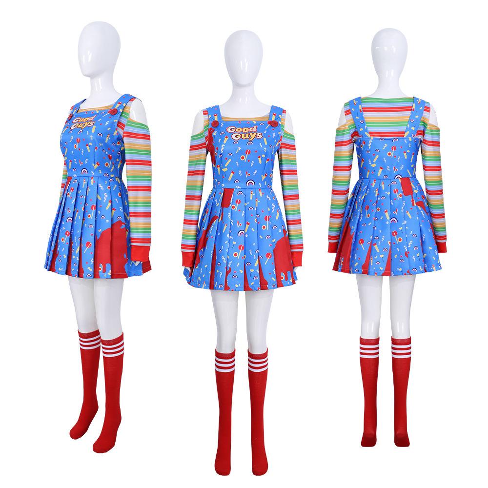 New Ghost Baby Horror 2 Chucky Cosplay Costume Dress Blue Ladies COS Skirt