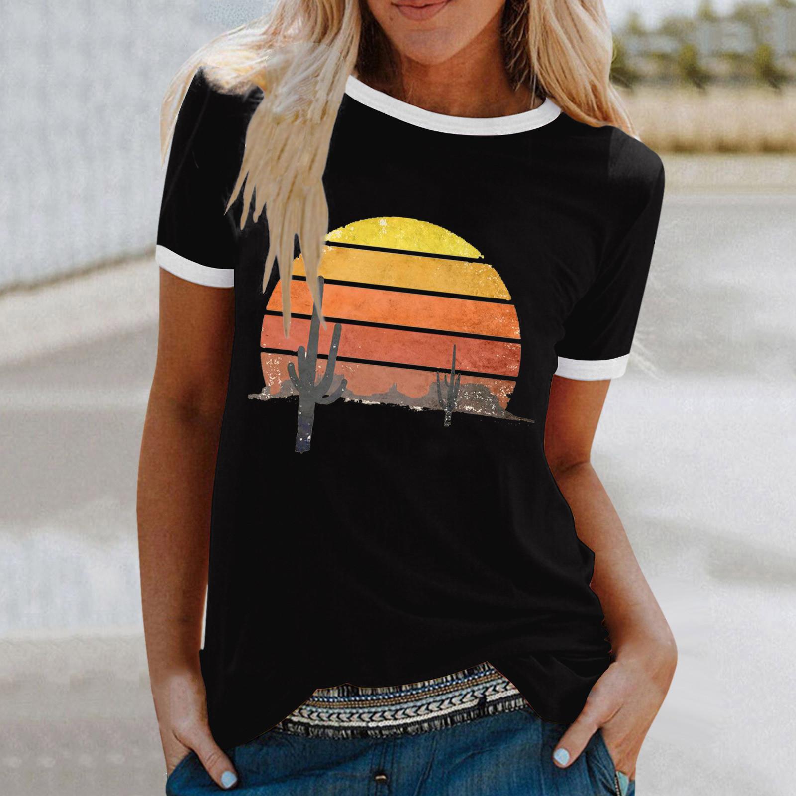 

Женская милая летняя свободная рубашка с коротким рукавом и круглым вырезом спереди, с коротким рукавом и принтом XL чёрный