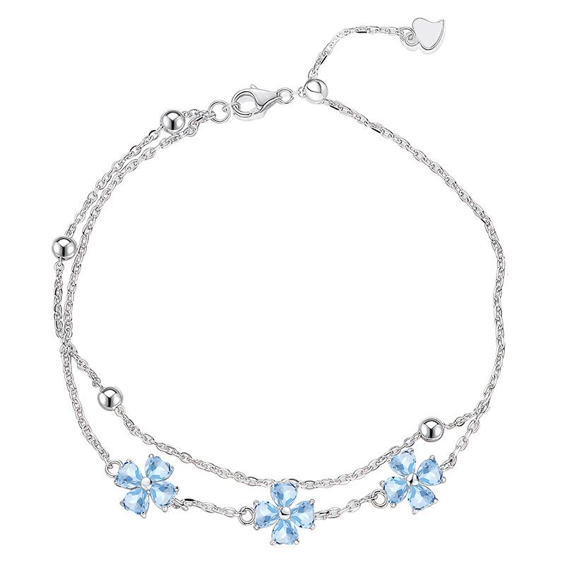 Niche S925 sterling silver bright four-leaf clover double-layer bracelet women s light luxury natural crystal stone topaz jewelry 925 silver