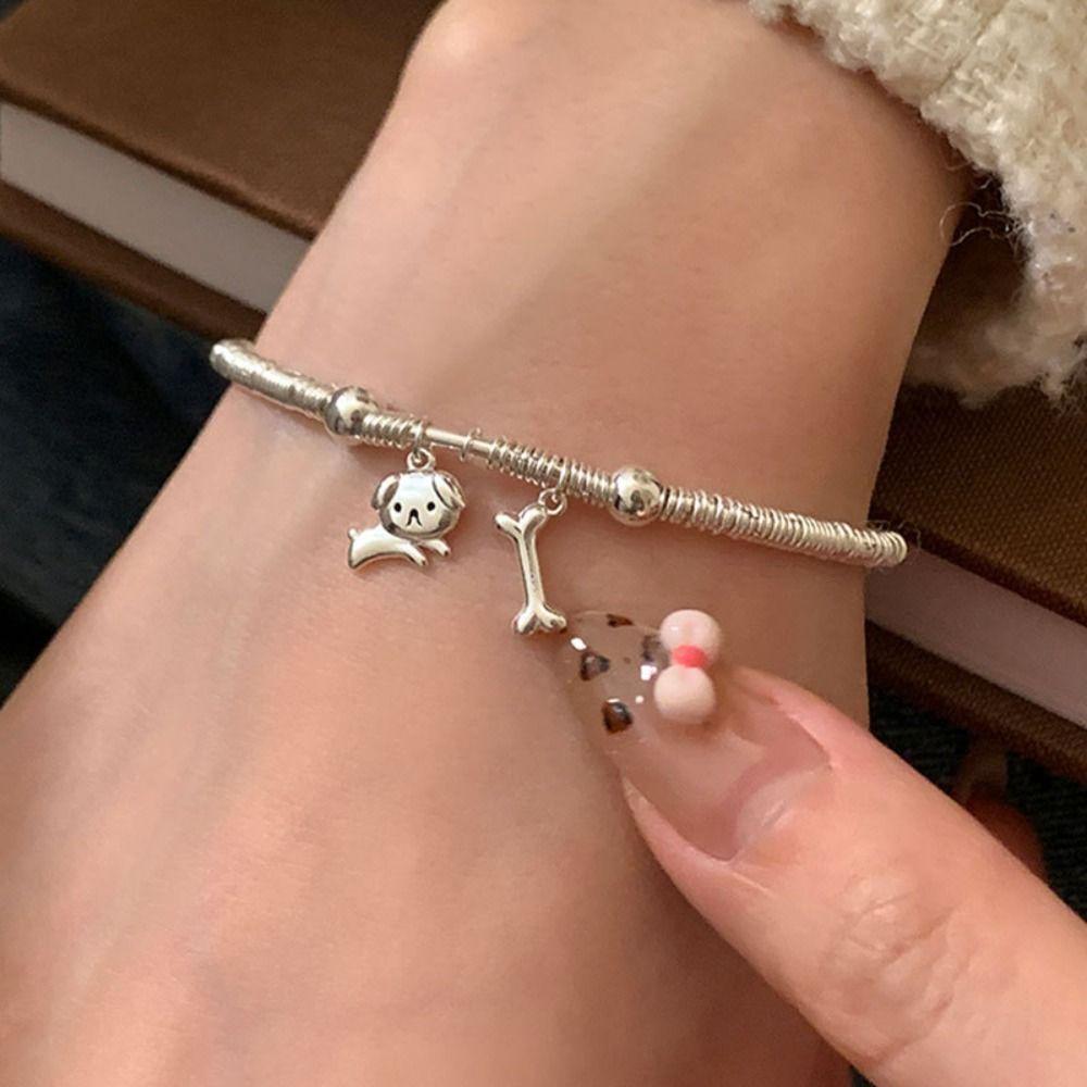 2PCS Lovers Friends Cat Fish Bracelet Cute Metal Beaded Bracelet Cartoon Cute Dog Bracelets  Couple