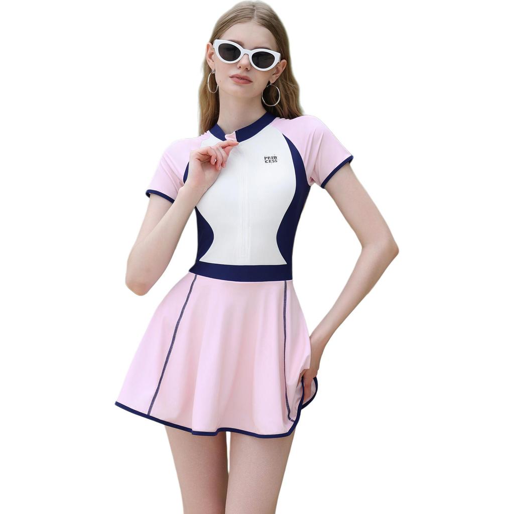Disney Elegant Conservative Short Sleeve Skirt Style Swimsuit Women swimwear D15315S2E