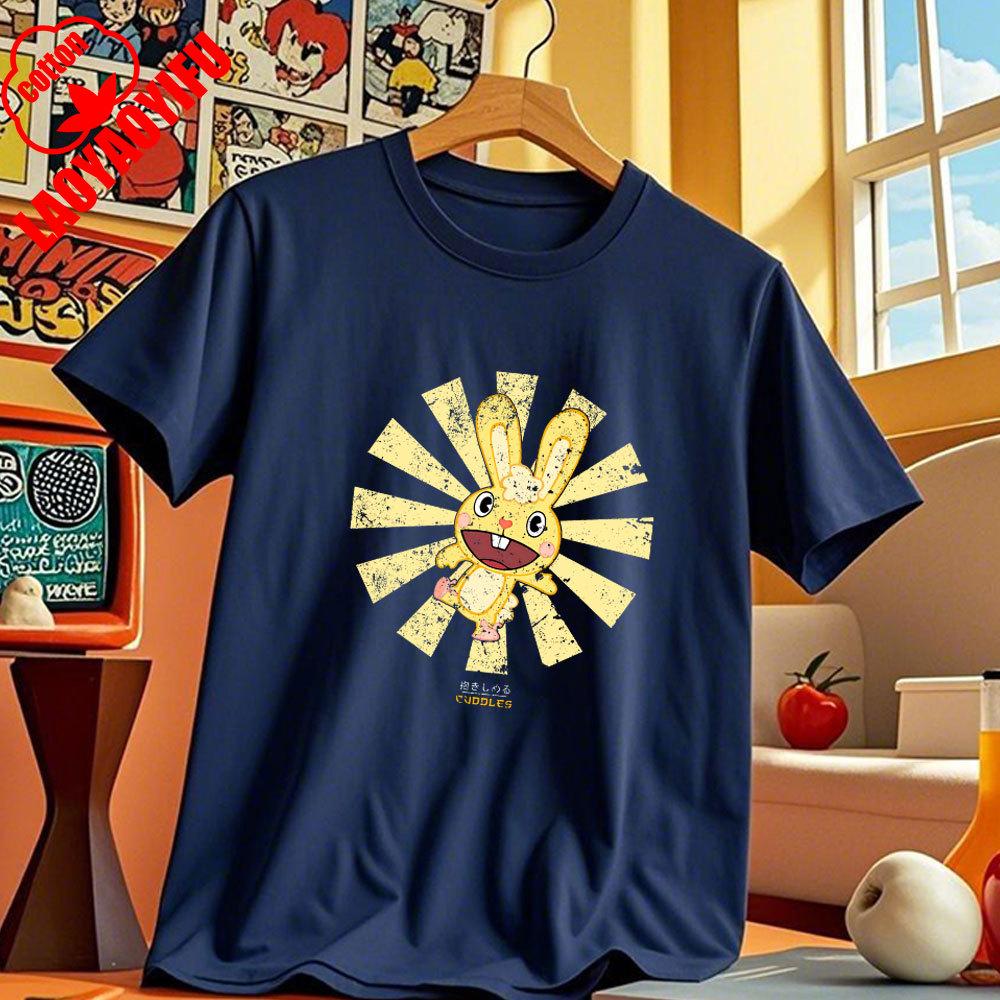 Kawaii Fun Animated Graphic T-shirt Hug Happy Tree Friends Neutral T-shirt Printed Short Sleeve Couple Single Item Men Women Tee