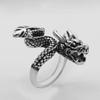 New Arrival Silver Dragon Head Ring for Men Women Personality Opening Adjustable Stainless Steel Finger Jewelry Accessory