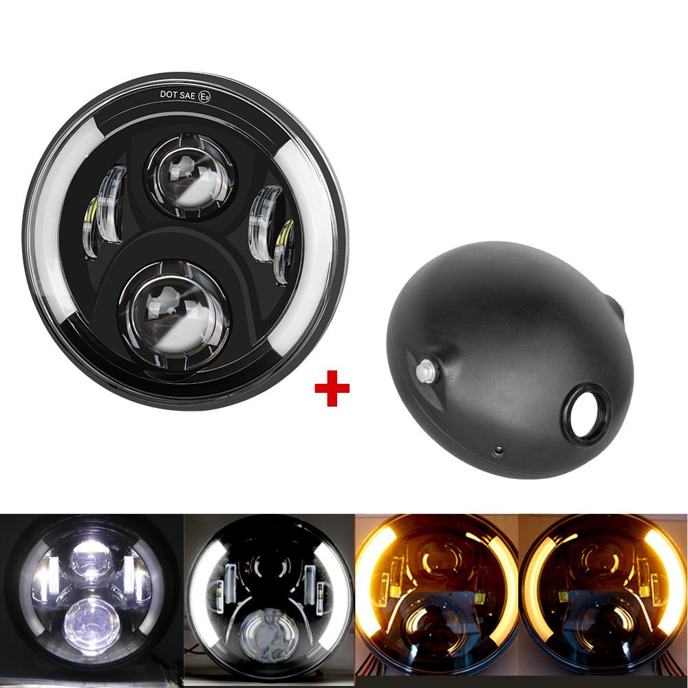 7.5 inch Universal Cafe Racer Round Motorcycle LED Head lamp Headlamp Distance Light Refit 7.5'' Motorcycle Headlight Cafe Racer
