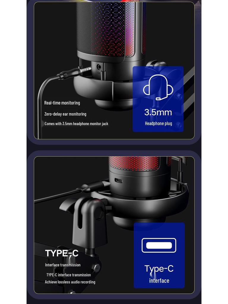 USB RGB Condenser Microphone with Shockproof Noise Reduction for Gaming and Streaming