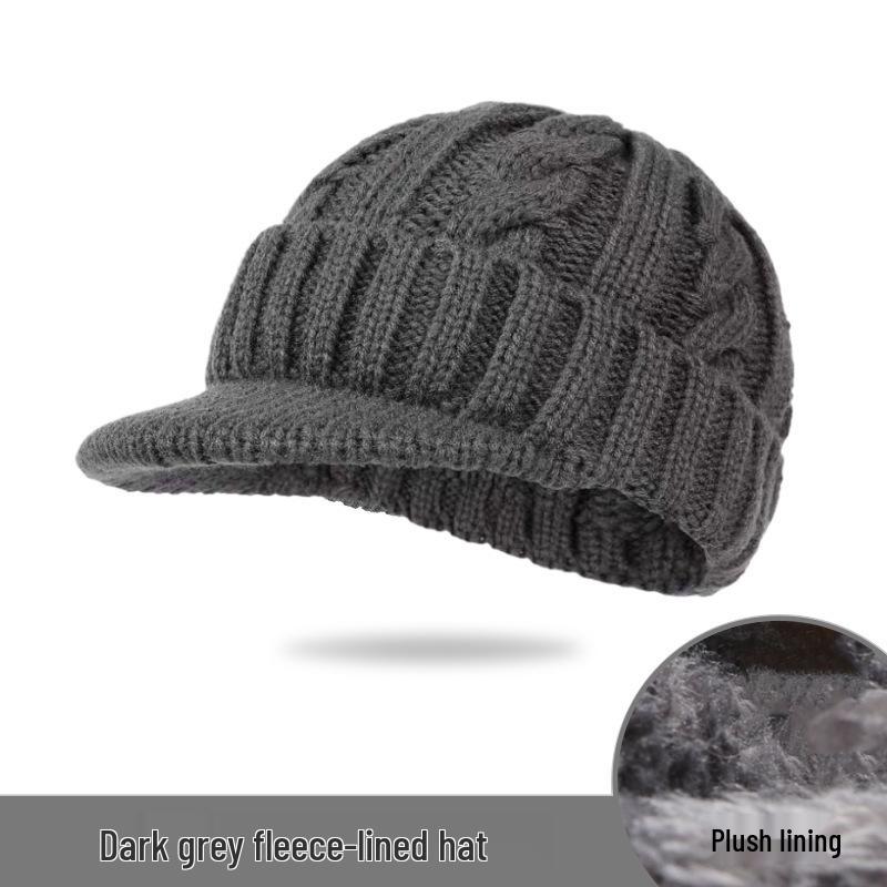 Men's Winter Knit Duckbill Cap: Thick Velvet-Lined, Warm Wool Hat for Cold Weather