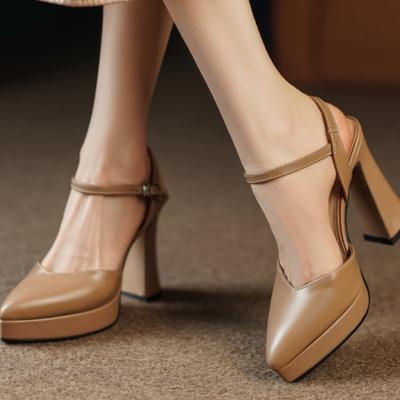 Spring and Autumn Women's Shoes Mary Jane Suede Solid Color High Heels Waterproof Platform Single Shoes Uniform Shoes for Women