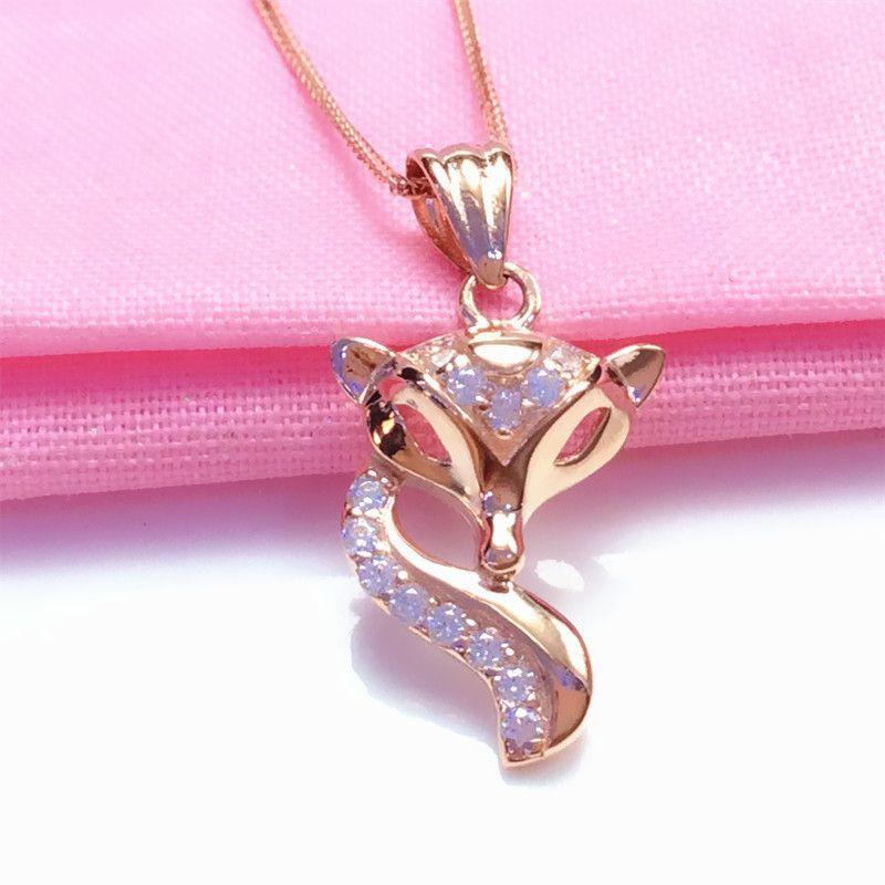 Exquisite Russian Purple Gold Pendant, Colored Gold Plated Rose Gold, Colored Gold, Foreign Gas Inlaid Zircon Fox Fashion Necklace.