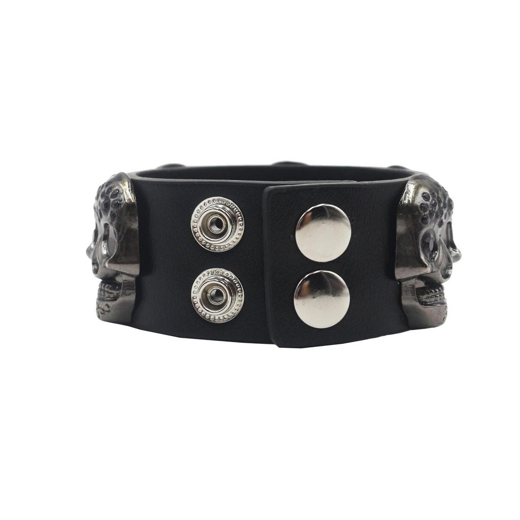 European & American Punk Skull Rivet Leather Bracelet: Rock & Rap Wristband Accessory