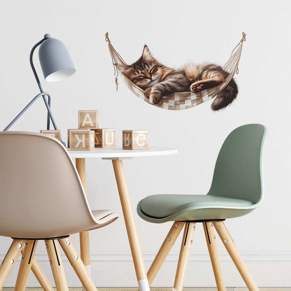 Creative Hammock Kitty Bedroom Living Room Entrance Home Background Beautification Wall Stickers