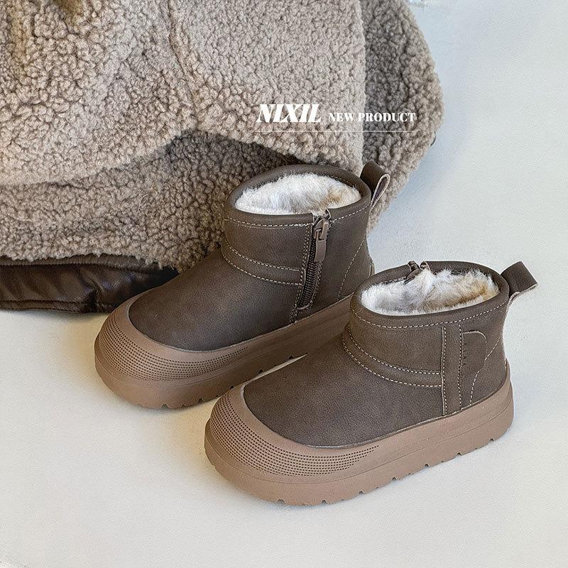 Kids Winter Warm Fleece Lined Side Zipper Platform Snow Boots 26 коричневый