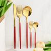 6People Gold Cutlery Set Mirror Stainless Steel Dinnerware Set Knife Cake Fork Tea Spoon Silverware Flatware Party Western Kitchen Tableware