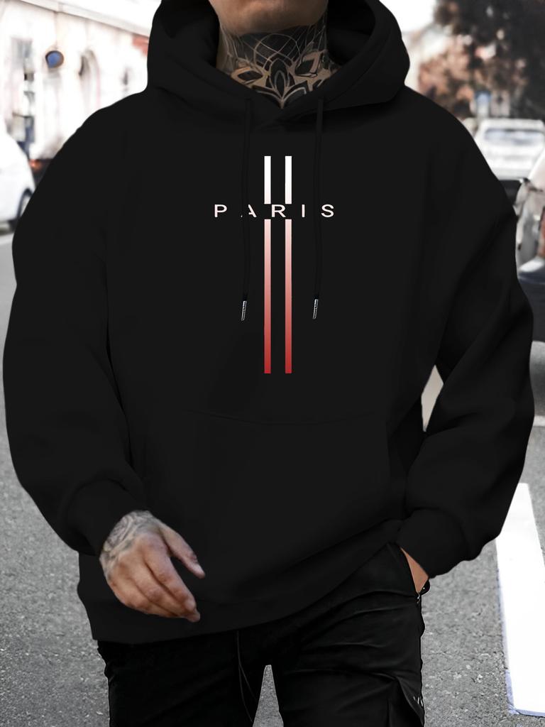 2025 Christmas New unisex Sweatshirt Casual Versatile Style Fashion Hoodie with Unique Paris Letter Print - Pullover, Kangaroo Pocket, Stretch Fabric,