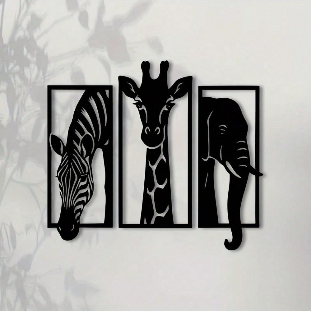 Metallväggkonstset Elefant Giraff Zebra 11,81 tum Modern Djurdekor Inomhus Utomhus Bröllop Jul Halloween Gåva Rum Heminredning