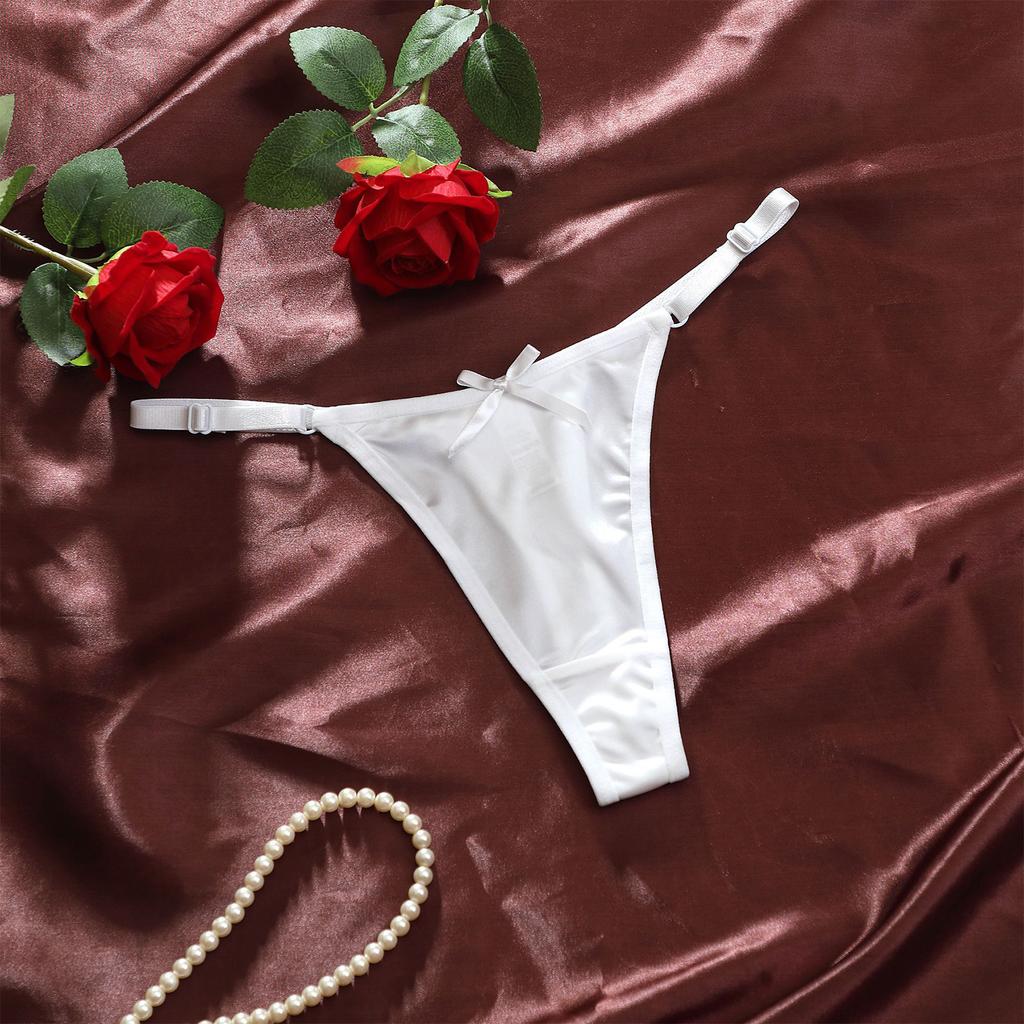 Low Waist Adjustable Strap Thong Panties with Bow Detail Lightweight Breathable Fabric Women's Underwear Intimate Apparel
