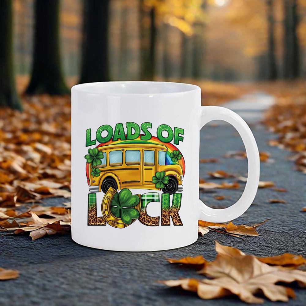 St.Patrick's Day Themed Mugs Green Pattern Coffee Mug 11 Oz Water Cups Four-leaf Design Breakfast Cup Cozy Gift for Family Tea