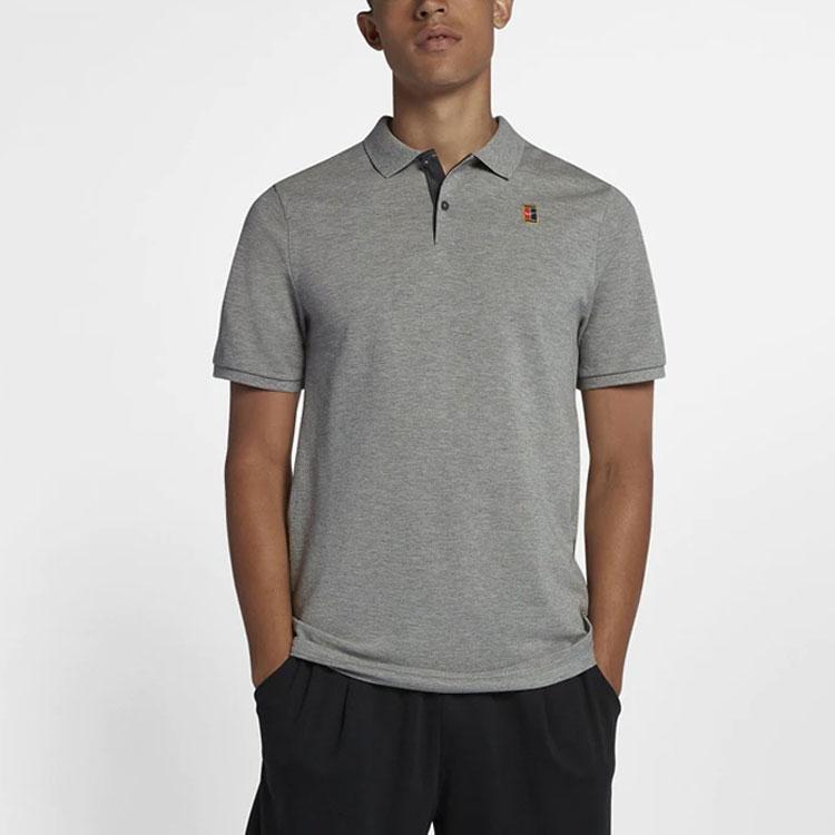 Nike Solid Color Logo Casual Short Sleeve Polo Shirt Men tops Gray 934657-036