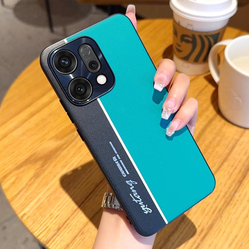 

Vegan Leather Case For Oppo Reno 14 / 14 Pro New Luminous Fluorescence Contrasting Colors With Metal Camera Ring Oppo Reno14 синій