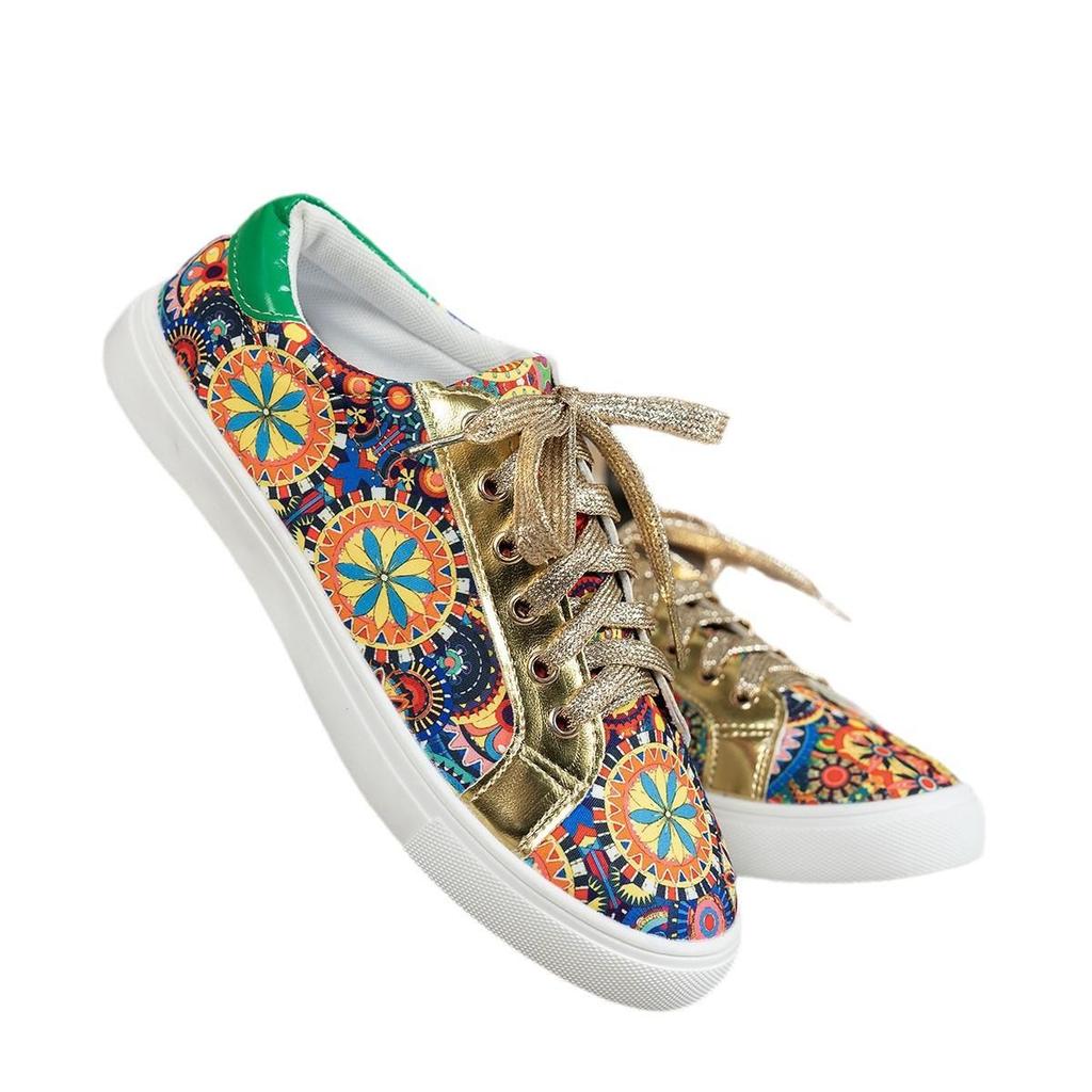 Spring 2025 New Arrival Plus Size Women's Flat Casual Shoes Floral Ethnic Style Lace-Up Front Lightweight Shoes
