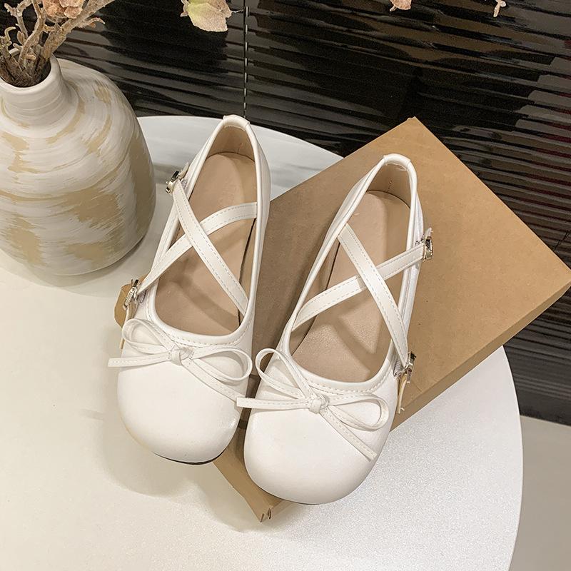 Women Shoes 2025 Summer New Comfort Non Slip Bow-knot Round Toe Mary Jane Shoe Soft Sole Cross Tied Women's Ballet Flats