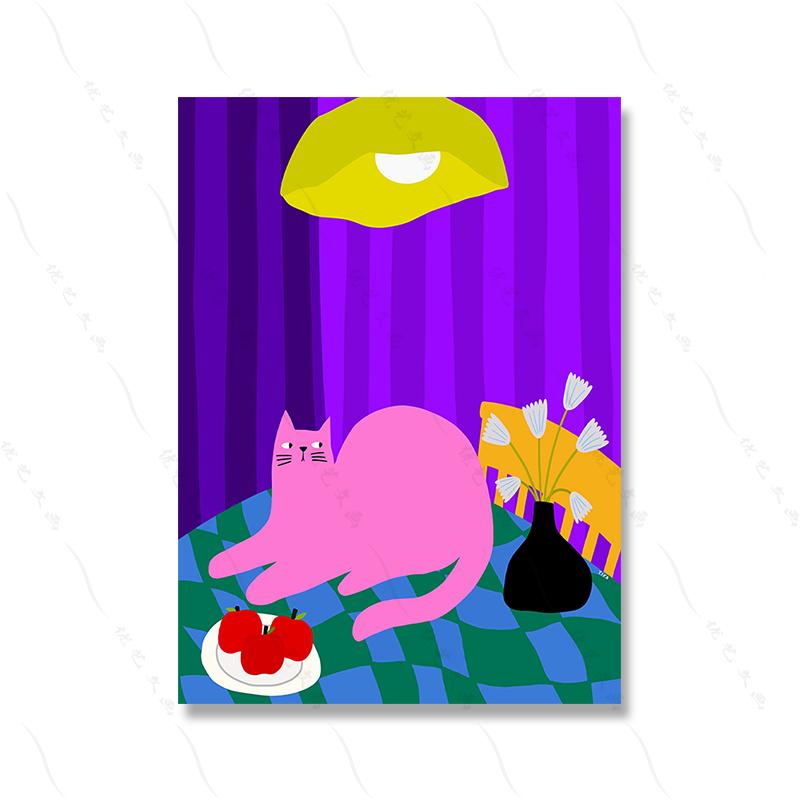 

Абстрактний мультиплікаційний кіт Плакат Настінне мистецтво Принт Дитяча кімната Домашній декор Натюрморт Плямистий кіт Рослина Квітковий горщик Картини на полотні 21x30cm No Framed