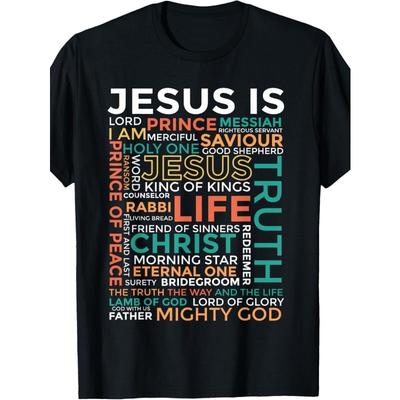Taglie Europee Is - T-Shirt Cristiana Ispirazionale con Stampa Colorata Basata sulla Fede Attributi - Maglietta a Maniche Corte Girocollo da Uomo