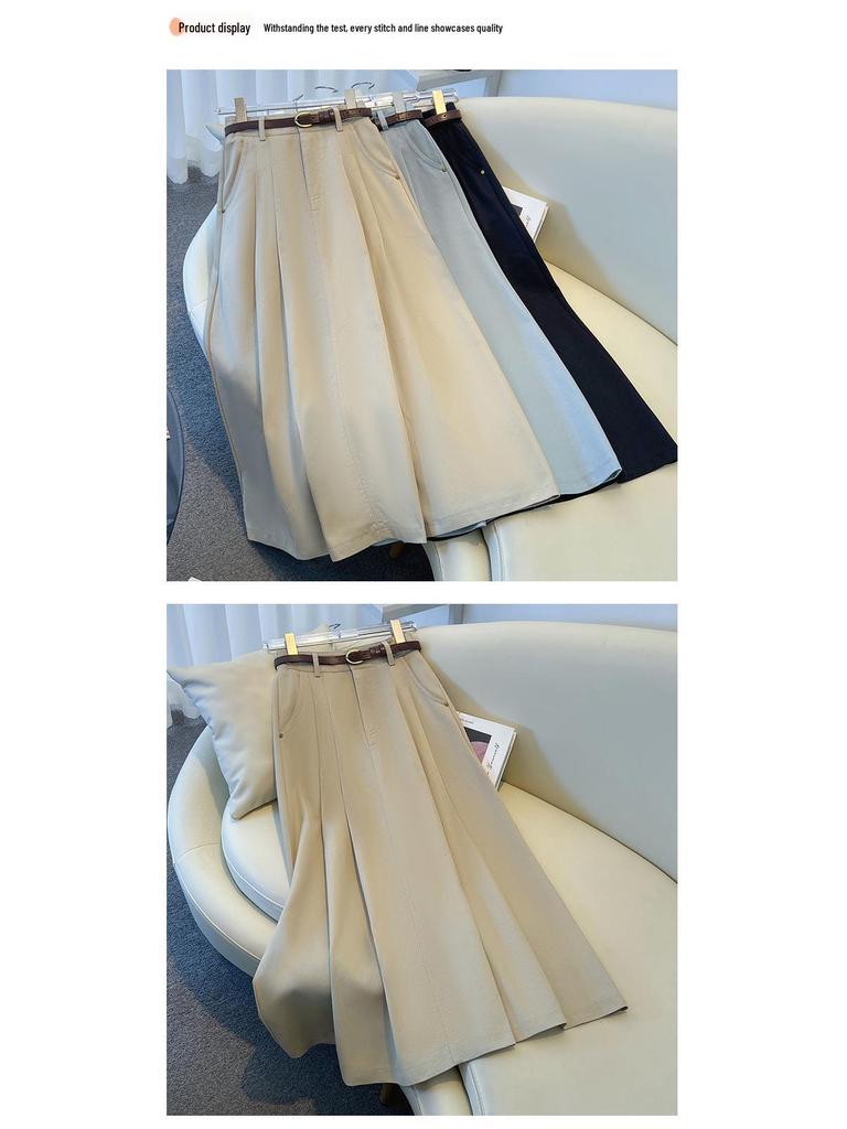 Pleated Midi Skirt - Women's Petite, Spring/Autumn Collection, Temperate OL Commute Style