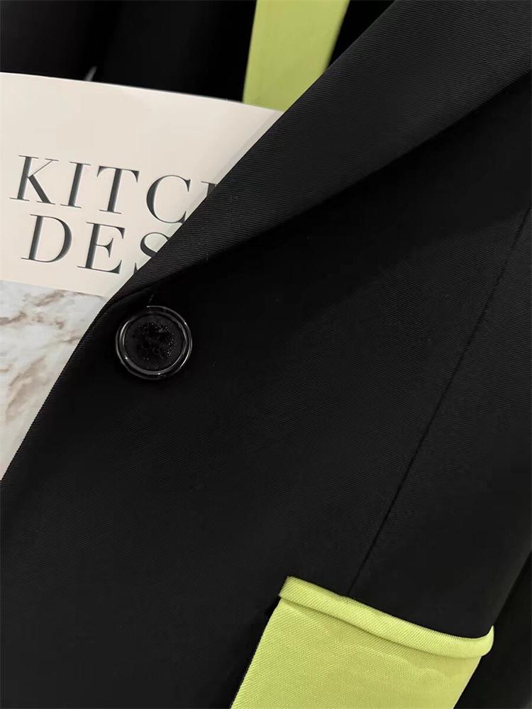 Dámské černé barevně blokované patchworkové sako - 2025 Nový stylový lehký luxusní oblek