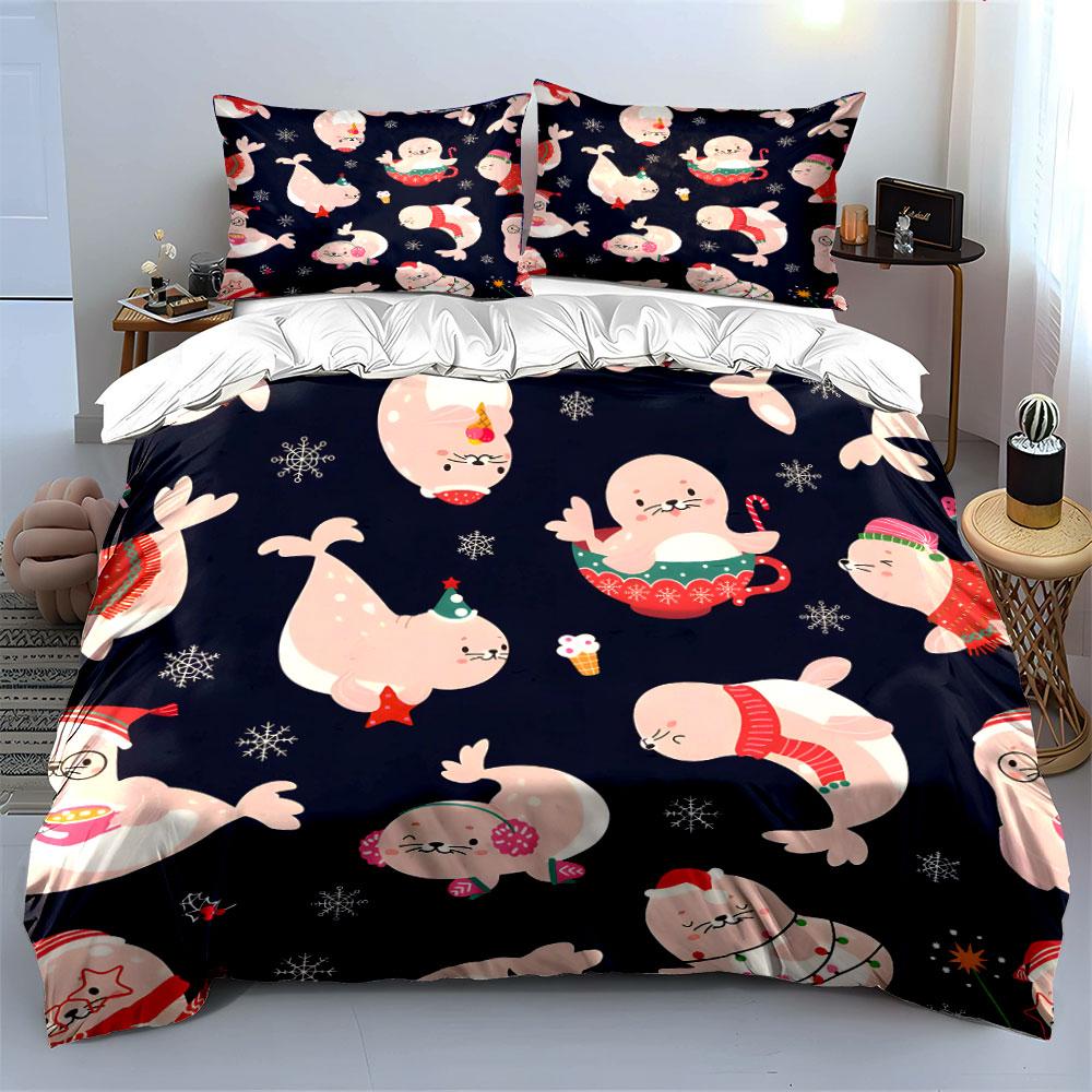 Cute Seals in Winter Design Bedding Duvet Cover Set (1*Duvet Cover 2*Pillowcases, without duvet insert)