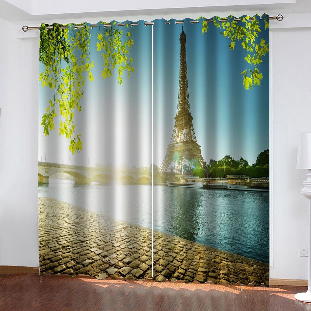 HUANZHUANG Tower of Paris Blackout France Curtains for Windows Living Room Luxury Curtains for Bedroom 2 Panels Decorative