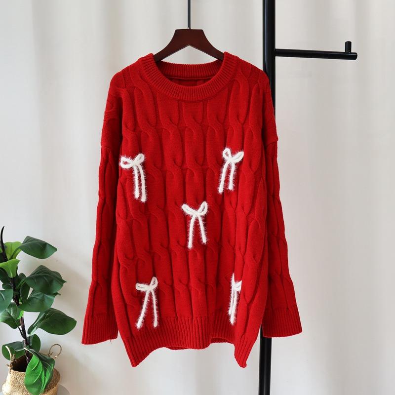 Three-dimensional Bow Twist Sweater Pullover Autumn and Winter New Milk Fufu Soft Waxy Loose Knitted Sweater Top Women