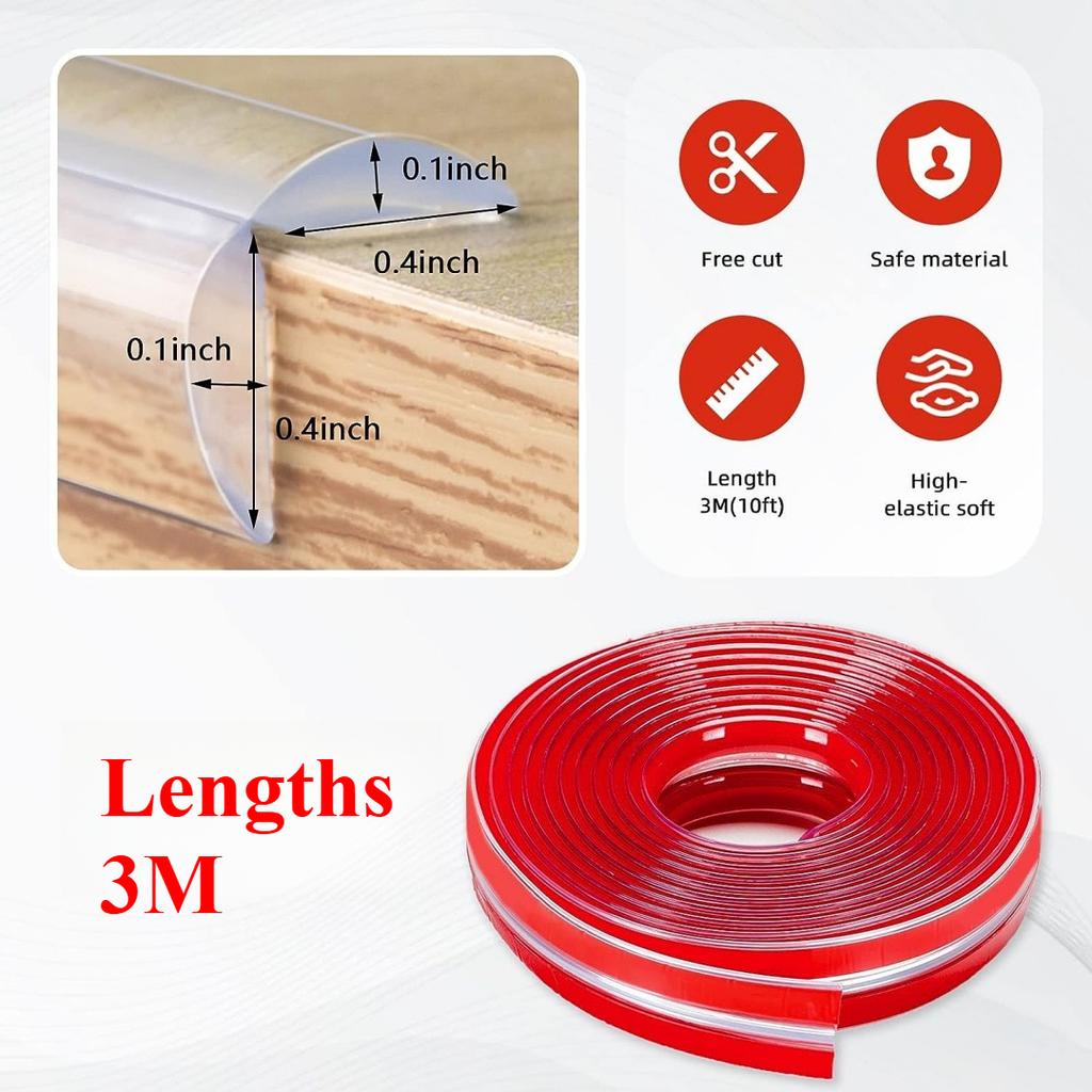 W Type Collision Proof Table Edge Guard Corner Protector Self Adhesive Transparent Bumper Strip for Furniture Safety 1/2/3M Leng